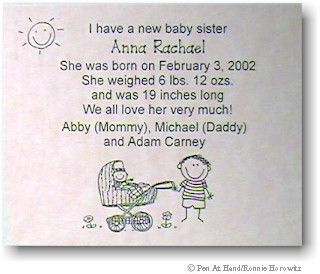 Pen At Hand Stick Figures - Birth Announcements - New Sibling (b/w)